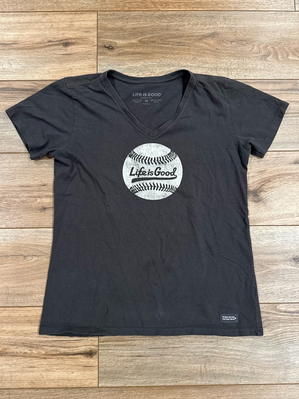 LIFE IS GOOD 100% Cotton Casual V-neck Baseball Graphic Tee | Size Medium